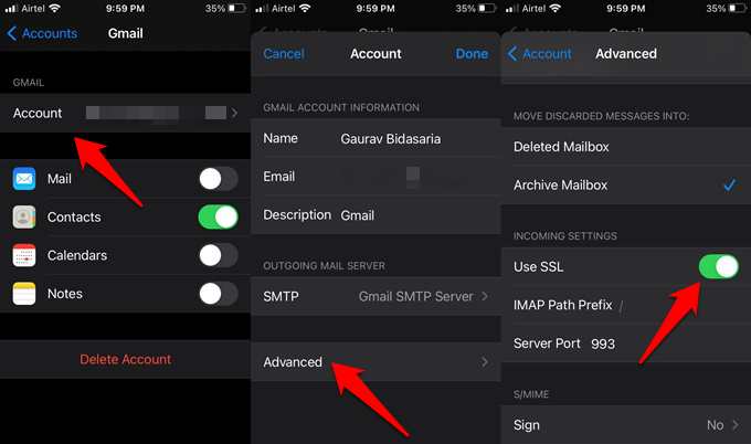 enable SSL in google account sync in ios