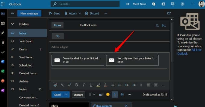 viewing attached emails in outlook web app