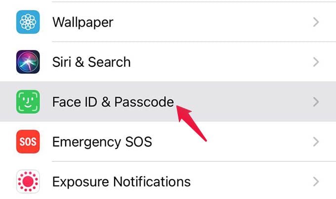 iPhone Face ID and Passcode Settings