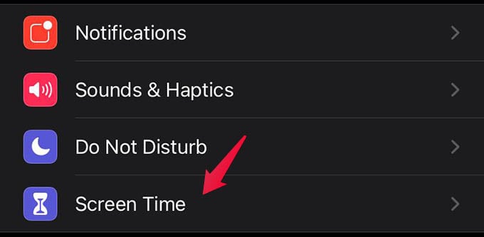 iPhone Screen Time Settings