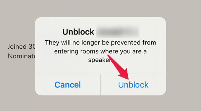 Confirm to Unblock Someone on Clubhouse