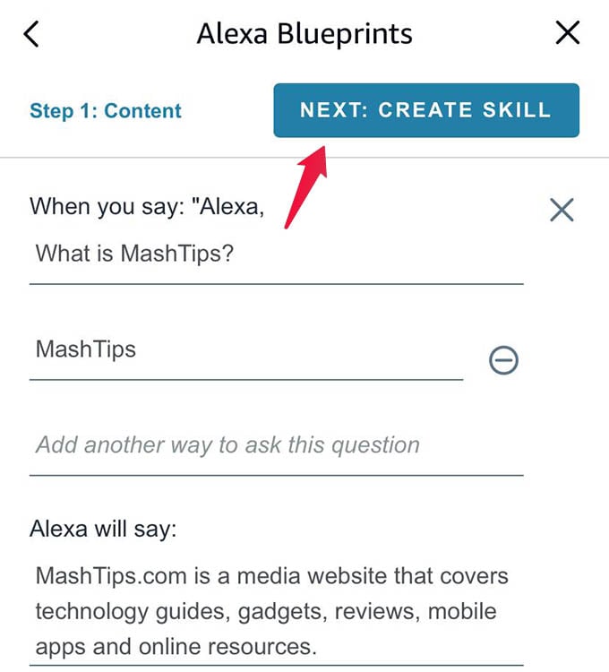 Create Skill Using Alexa Blueprint