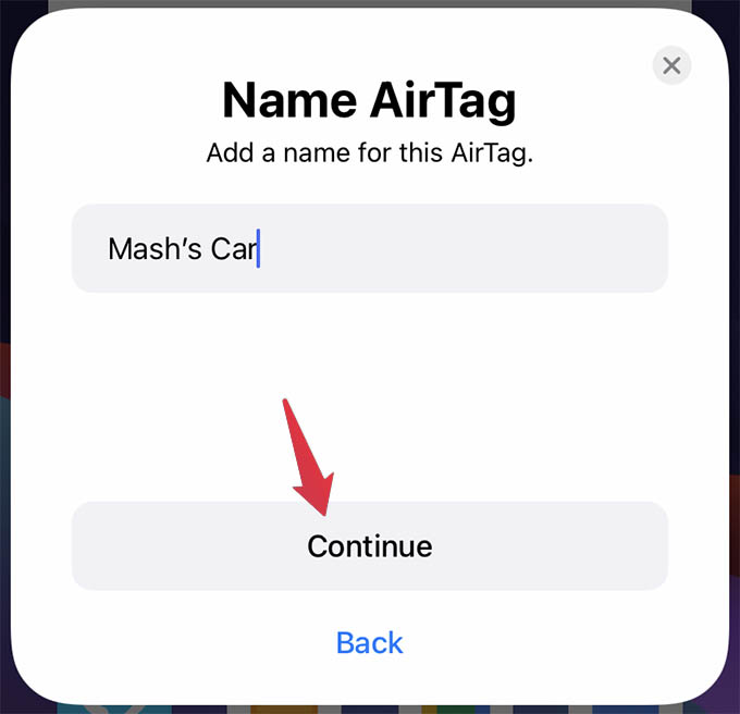 Custom Name New AirTag on iPhone