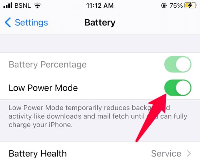 Disable Low Power Mode on iPhone