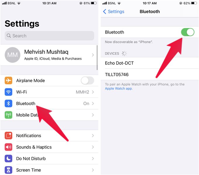 Enable Bluetooth to fix Bluetooth Not Working on iPhone