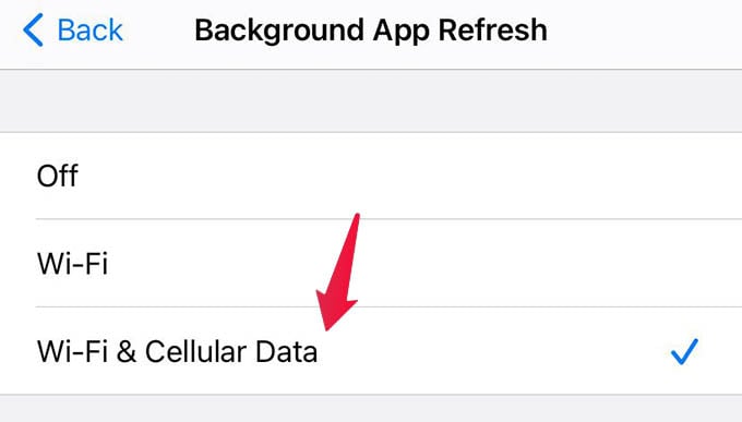 Enable iPhone Background App Refresh on Both WiFi and Cellular Data
