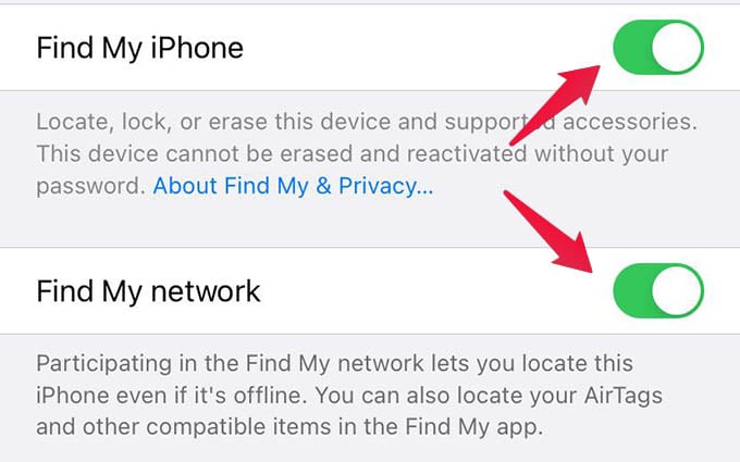 Enable iPhone Find My Network