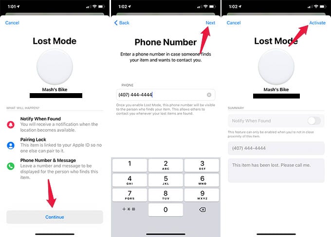 Enter Phone Number and Message in AirTag Lost Mode