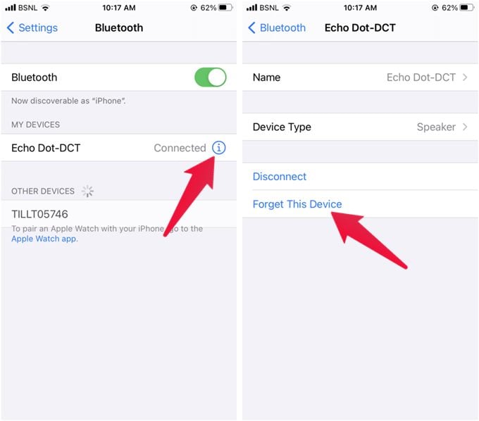 Forget Paired Bluetooth Device on iPhone