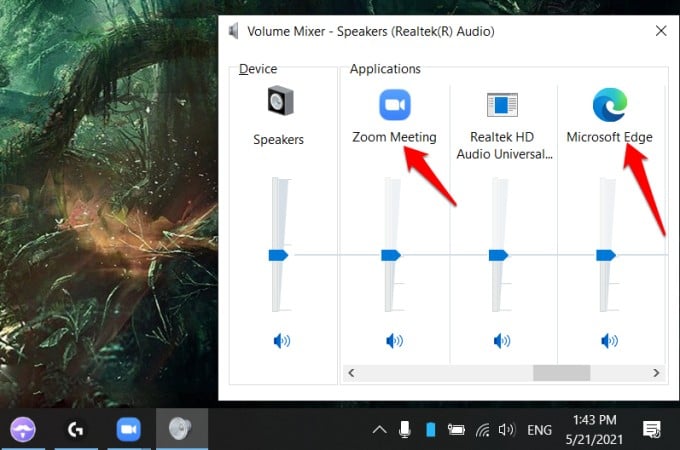 volume mixer on windows for 2 separate zoom mettings