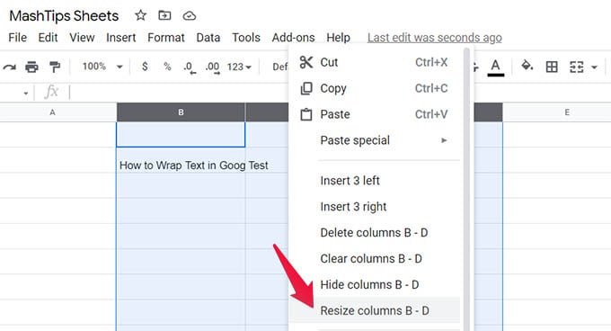 Resize Columns in Google Sheets