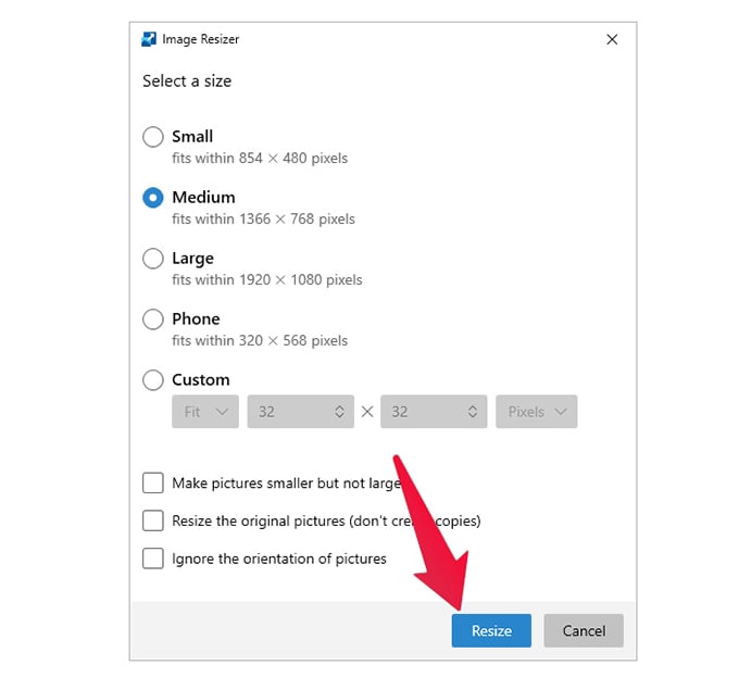 how to resize images on windows 10