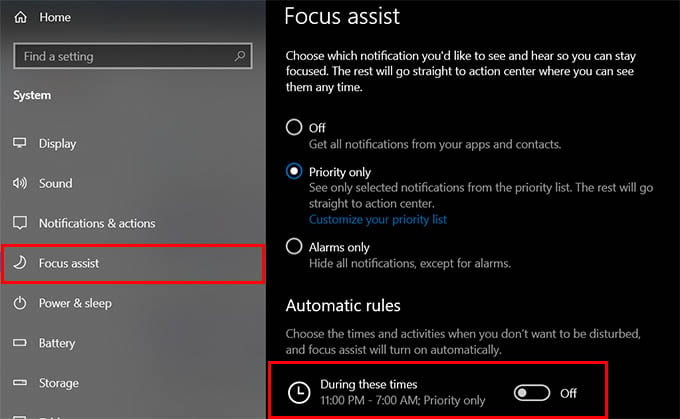Schedule Focus Assist on Windows 10