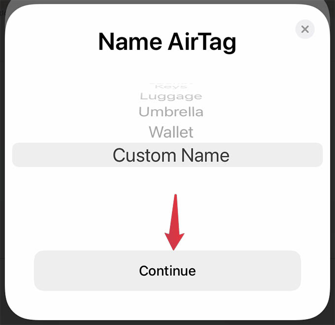 Select Custom Name for New AirTag