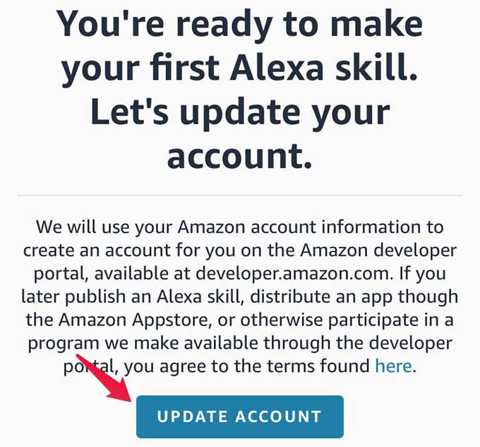 Update Amazon Account to Create Custom Alexa Skills