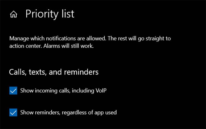 Windows 10 DND Priority List