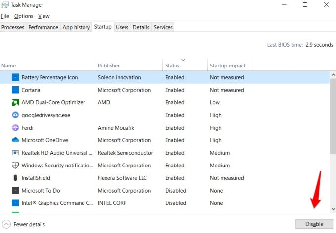disable startup programs and apps to fix memory leak in windows