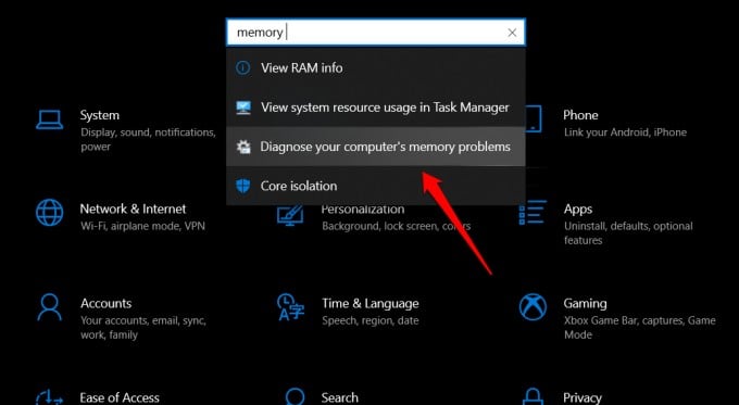 opening memory diagnostic tool in windows