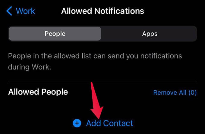 Add Contacts to Allowed People During Focus