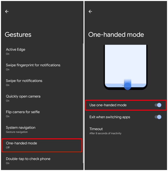 enable one hand mode in Android 12