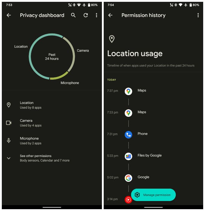Android 12 Features: Privacy Dashboard