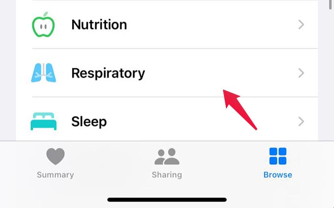 Apple Health App Browse Respiratory