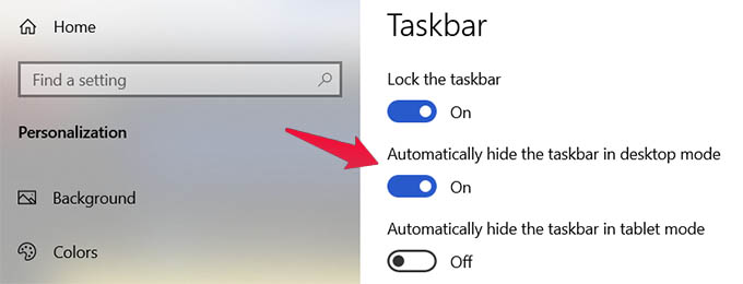 Automatically Hide Windows 10 Taskbar in Desktop Mode