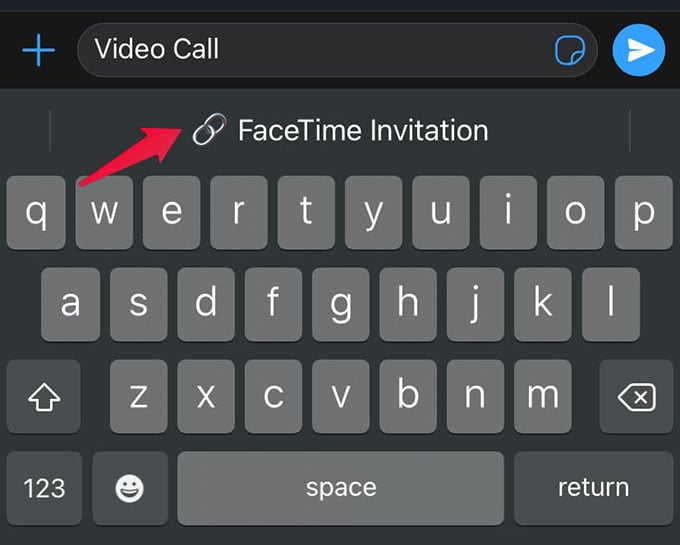 Create New FaceTime Invitation Using iPhone Keyboard