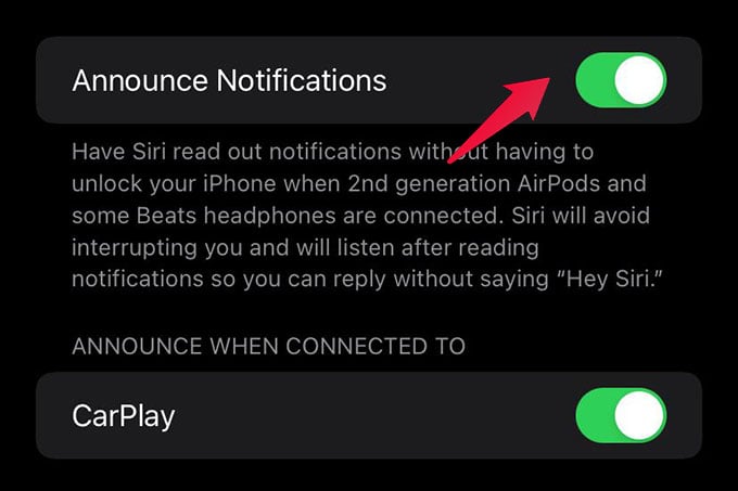 Enable Announce Notifications on iPhone
