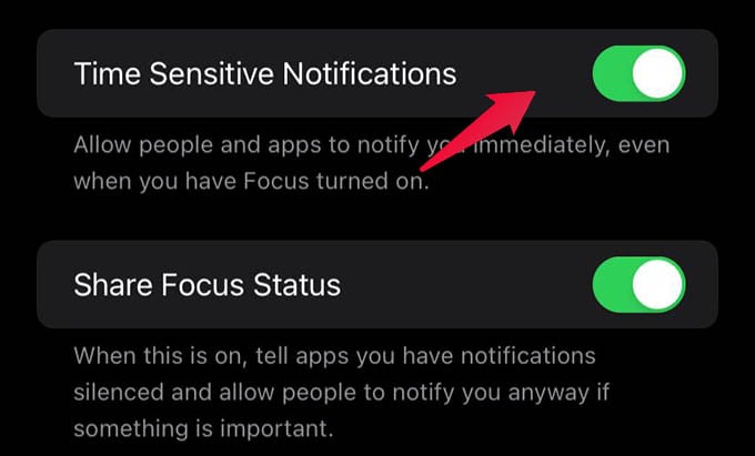 Enable Time Sensitive Notifications During Focus on iPhone