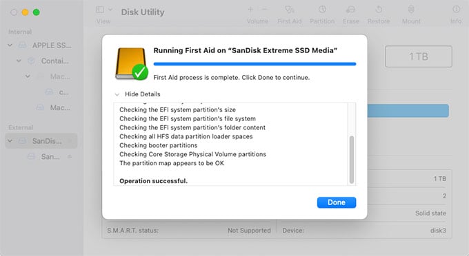 Finished Running First Aid on Mac SSD