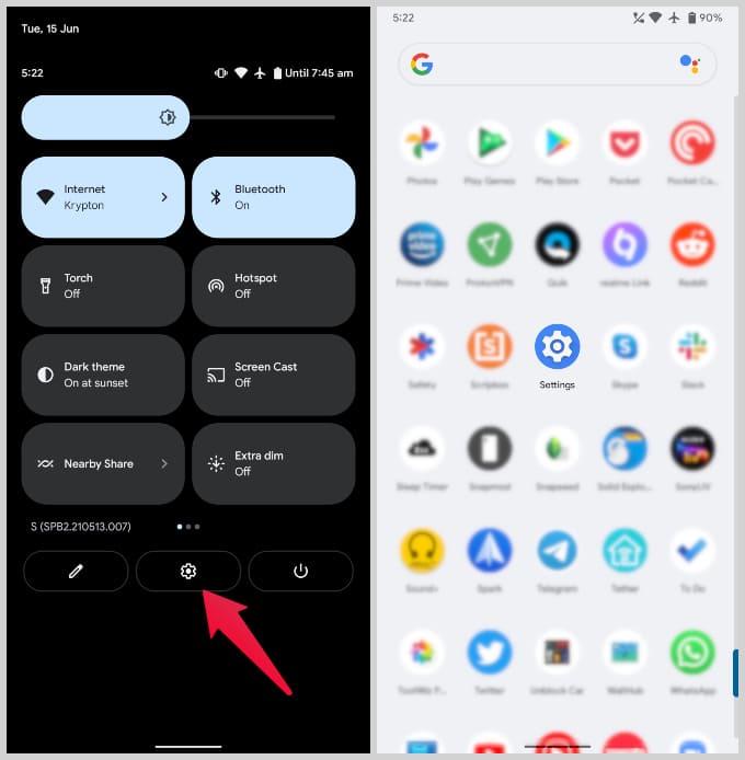 Open Settings on Android 12