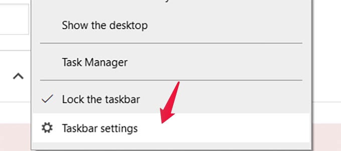 Open Taskbar Settings in Windows 10