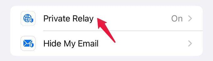 Private Relay Settings on iPhone