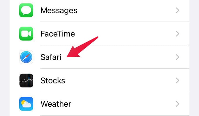 Safari Settings on iPhone