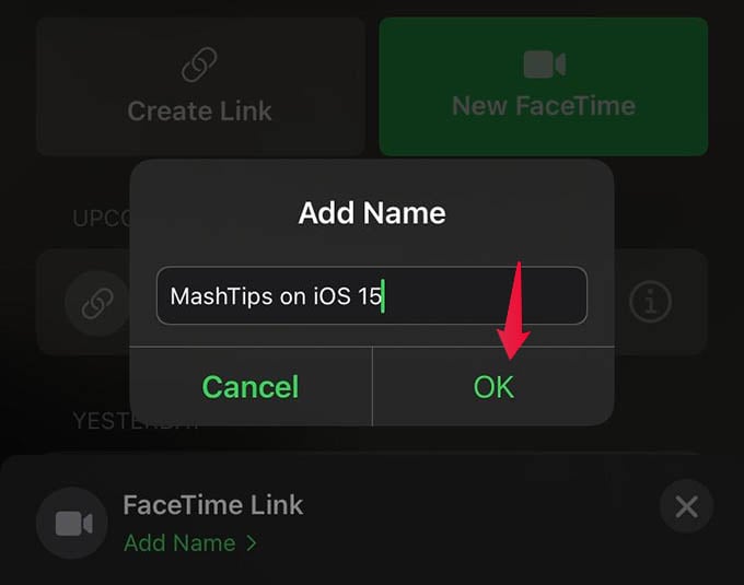 Save FaceTime Link Name