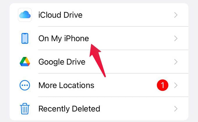 Select On My iPhone Drive in Files App