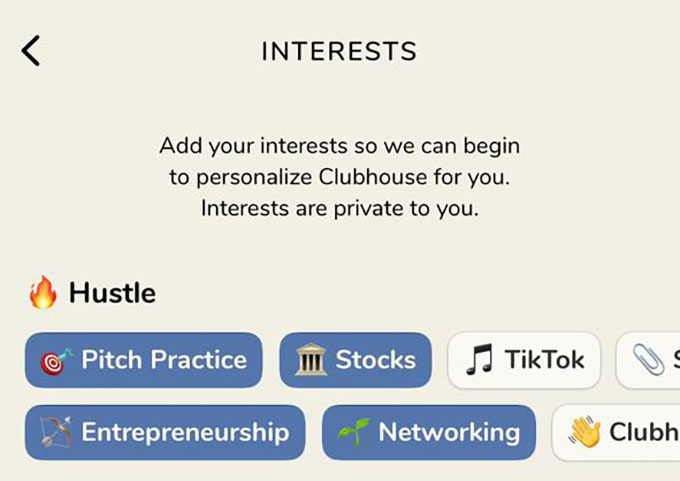 Select Topics Interests on Clubhouse App Android and iPhone