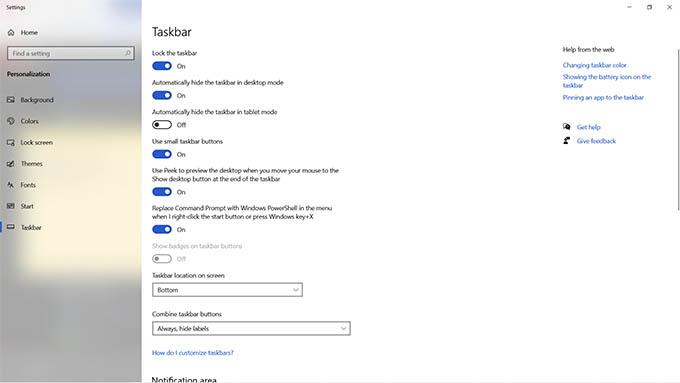 Settings App in Full Screen Windows 10