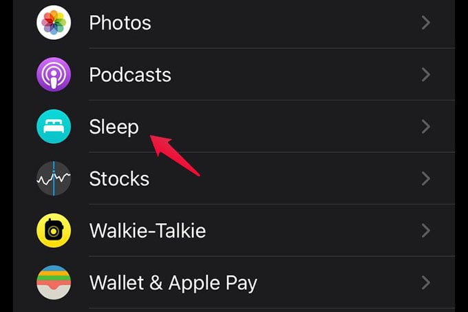 Sleep Settings on Apple Watch App iPhone