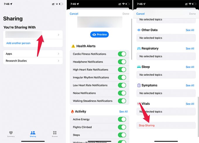 Stop Sharing Health Data with Someone on iPhone