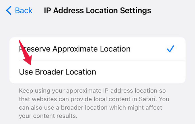 Use Broader Location for Private Relay Hide Location from Websites on iPhone