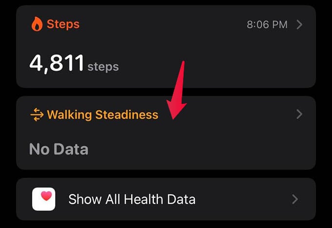 Walking Steadiness Data on iPhone