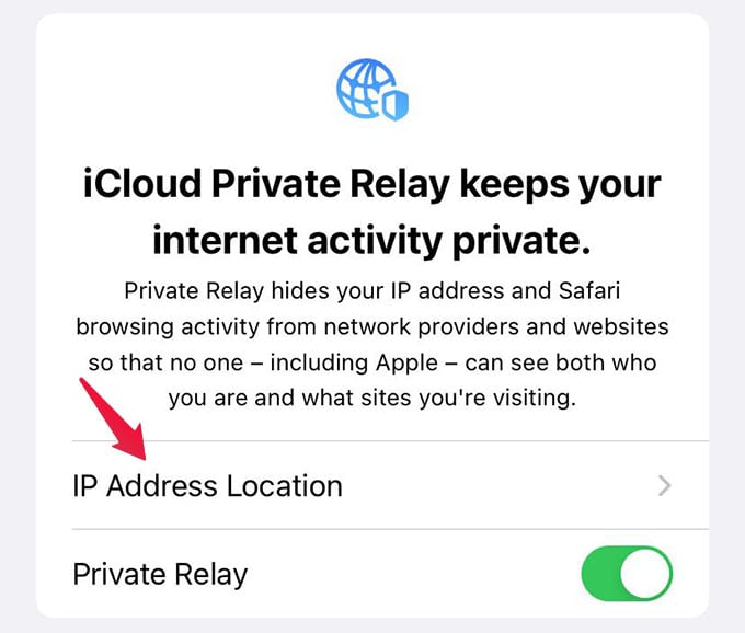 iCloud Private Relay IP Address Location Settings