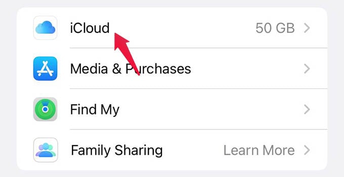 iCloud Settings on iPhone