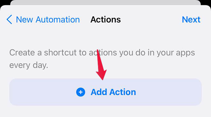 Add Action in iPhone Shortcuts Automation