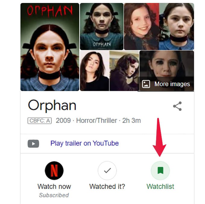 Add Movie to Google Watchlist