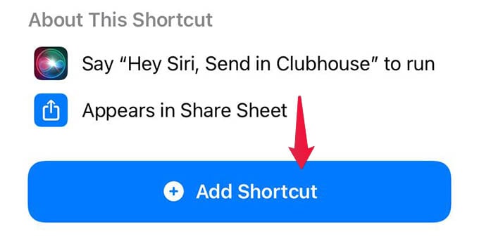 Add Send in Clubhouse Shortcut on iPhone