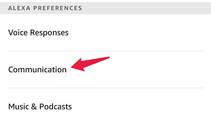 Amazon Alexa Communication Settings