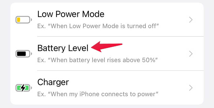 Battery Level Automation Trigger on iPhone